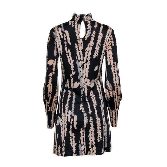 Trina Turk Silk Mock Neck Abstract Leaf Print Mini Dress‎ Black Size 10 - Picture 2 of 12
